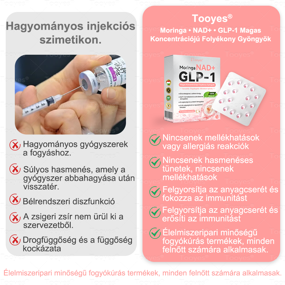 Hivatalos webáruház – Tooyes® GLP-1 Magas Koncentrációjú Folyékony Gyöngyök – NAD+, Moringa, HCA összetevőkkel (Fogyás, Öregedésgátlás, Bél- és Immunrendszer támogatás, Vércukorszint egyensúly, Szív- és Agyegészség)