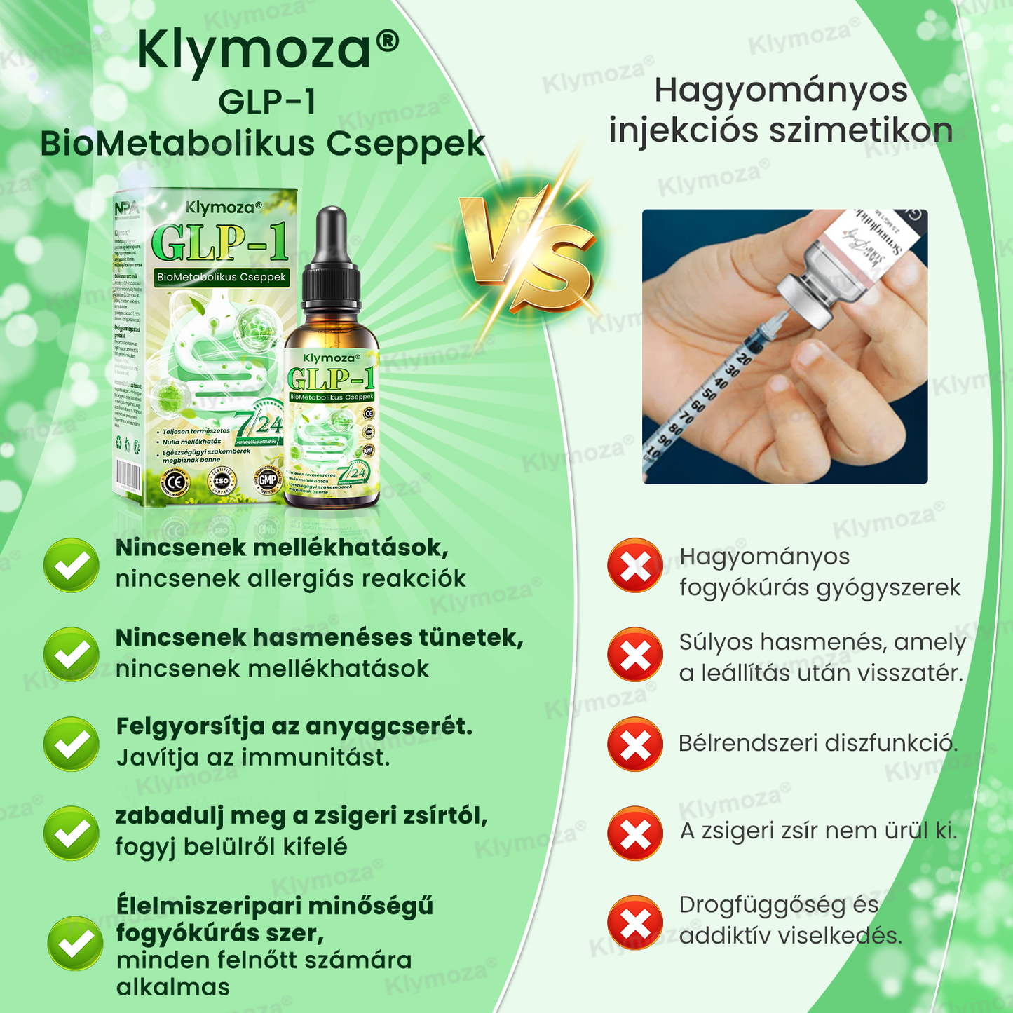 Klymoza® GLP-1 BioMetabolikus Cseppek 🏆 Élelmiszeripari zsírégető — a Magyar Elhízástudományi Társaság (HSSO) fejlesztésében