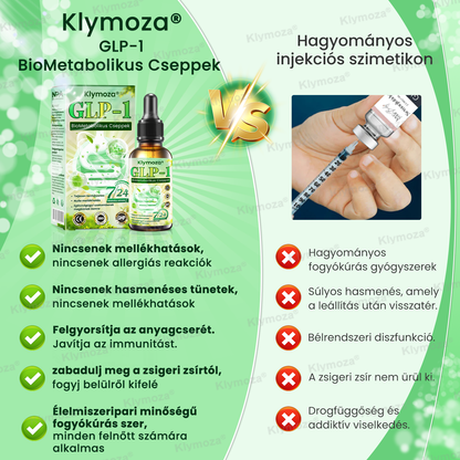 Klymoza® GLP-1 BioMetabolikus Cseppek 🏆 Élelmiszeripari zsírégető — a Magyar Elhízástudományi Társaság (HSSO) fejlesztésében
