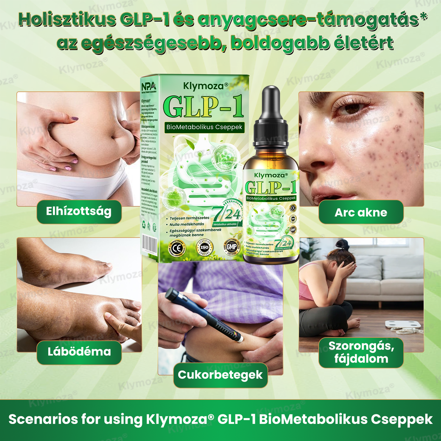 Klymoza® GLP-1 BioMetabolikus Cseppek 🏆 Élelmiszeripari zsírégető — a Magyar Elhízástudományi Társaság (HSSO) fejlesztésében
